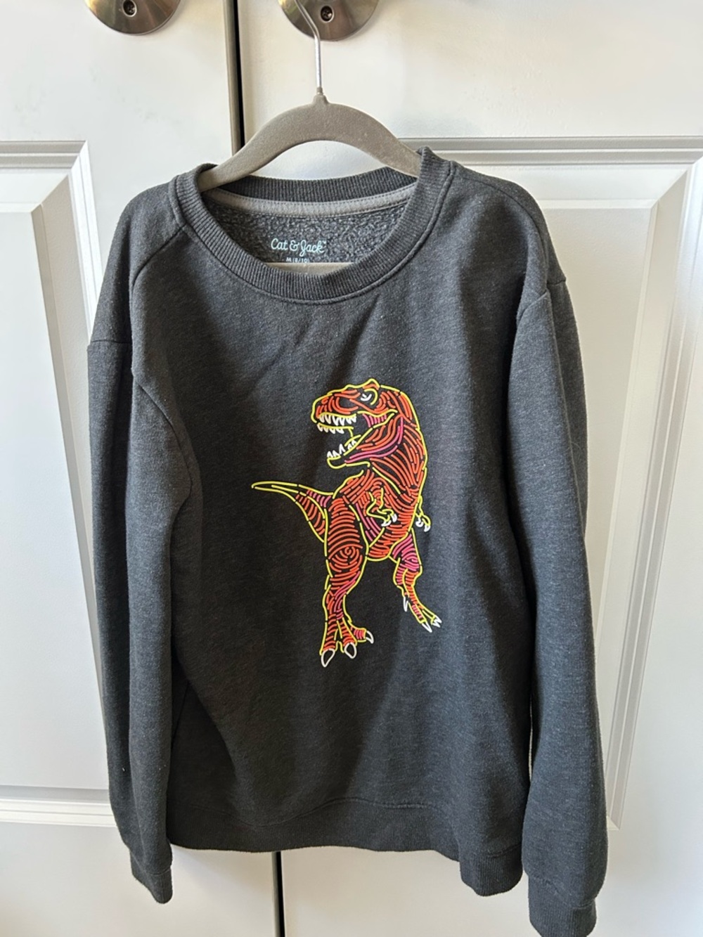Cat & Jack Dark Gray Crewneck Sweatshirt with Neon Dinosaur Print